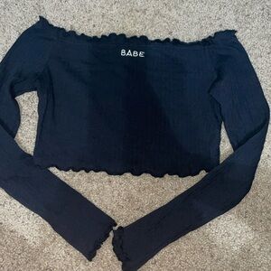 long sleeve off shoulder black crop